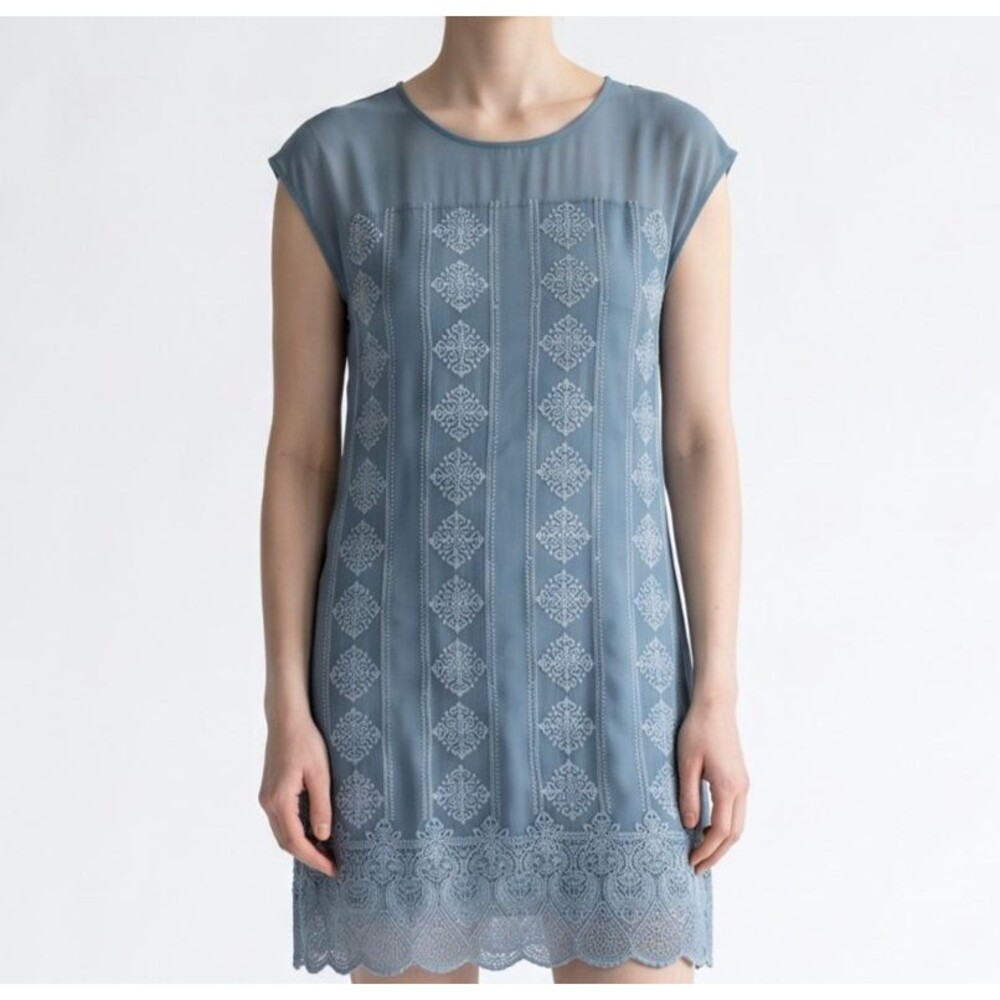 Sundance Palace Rose Dress Medium Blue Sheer Lace Overlay Fairycore Cap Sleeve